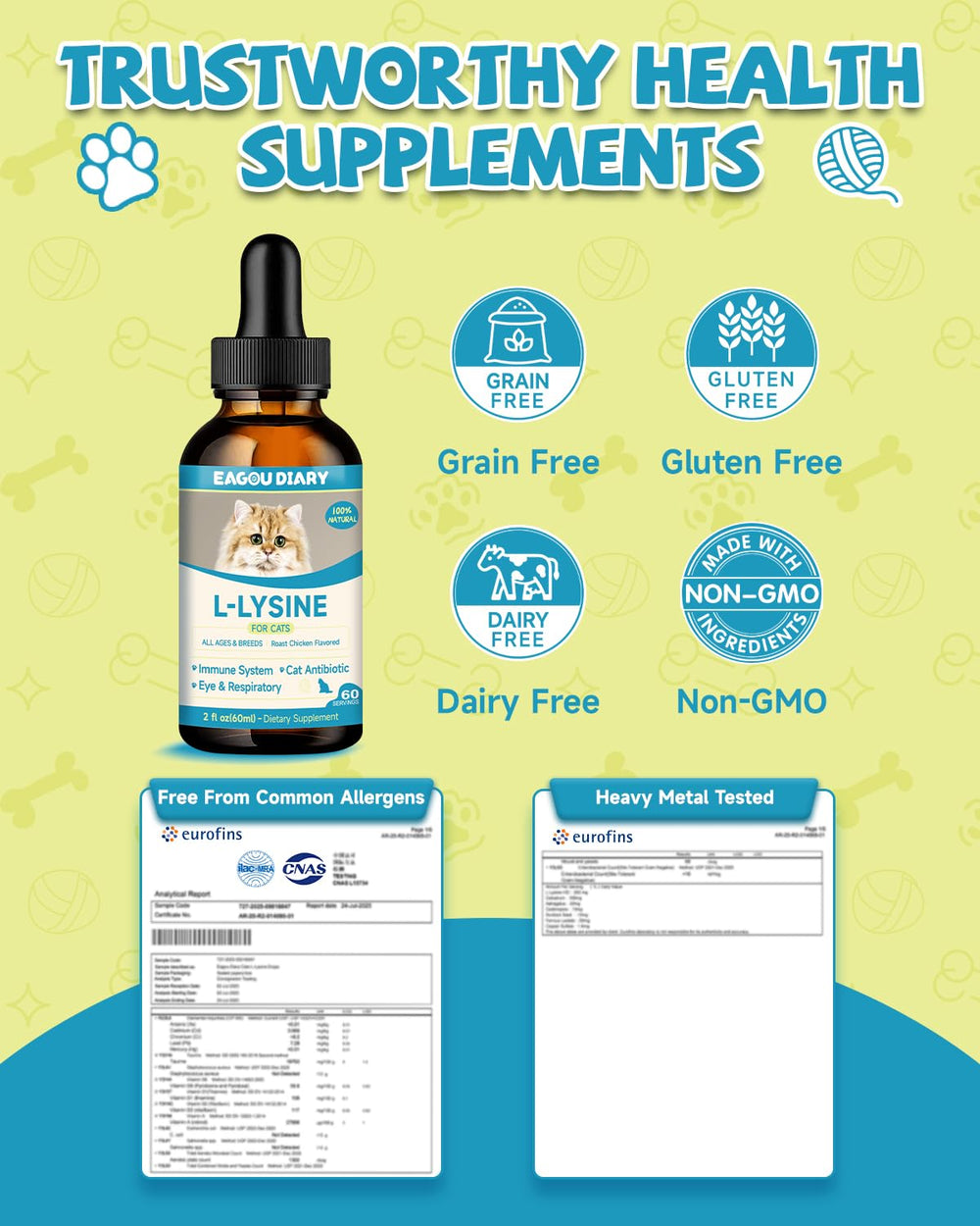 Eagou Diary L-Lysine Drops packaging shown for purchase