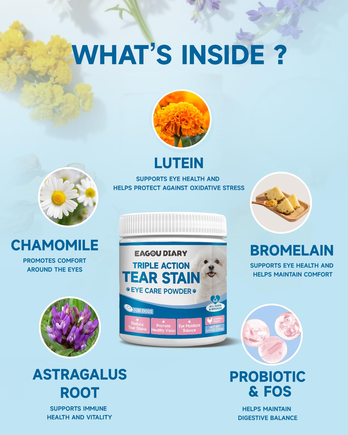 Eagou Diary probiotic-digestive-immune dog supplement promotes gut-friendly daily routine