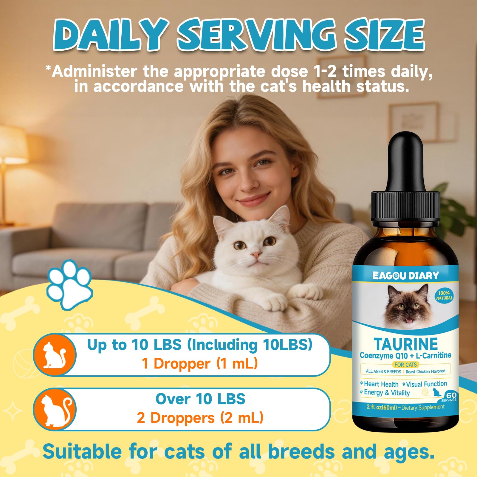 Eagou Diary Taurine for Cats Drops supports feline heart health