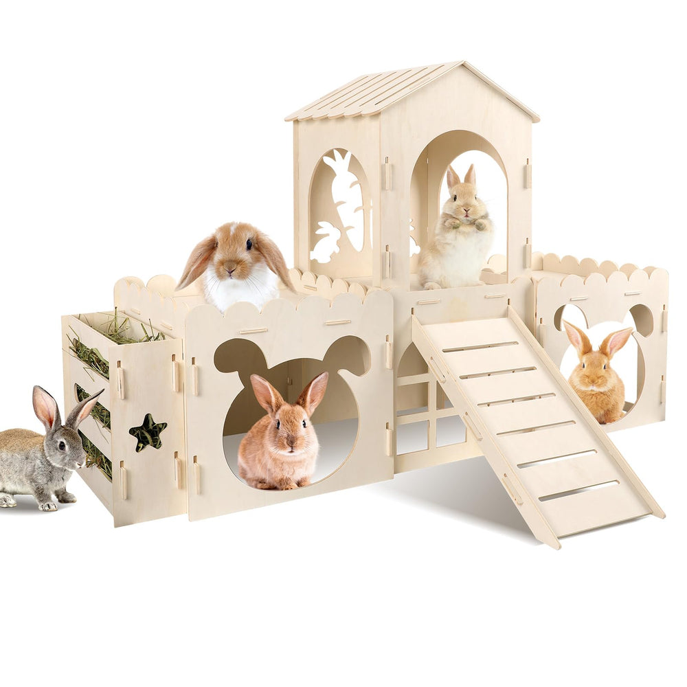 EAROND Extra Large Rabbit Castle front view highlights the spacious rest area.