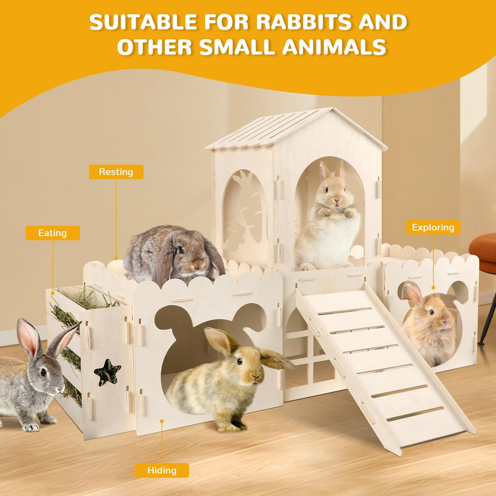 EAROND Extra Large Rabbit Castle wood materials close-up reveals durable poplar plywood.