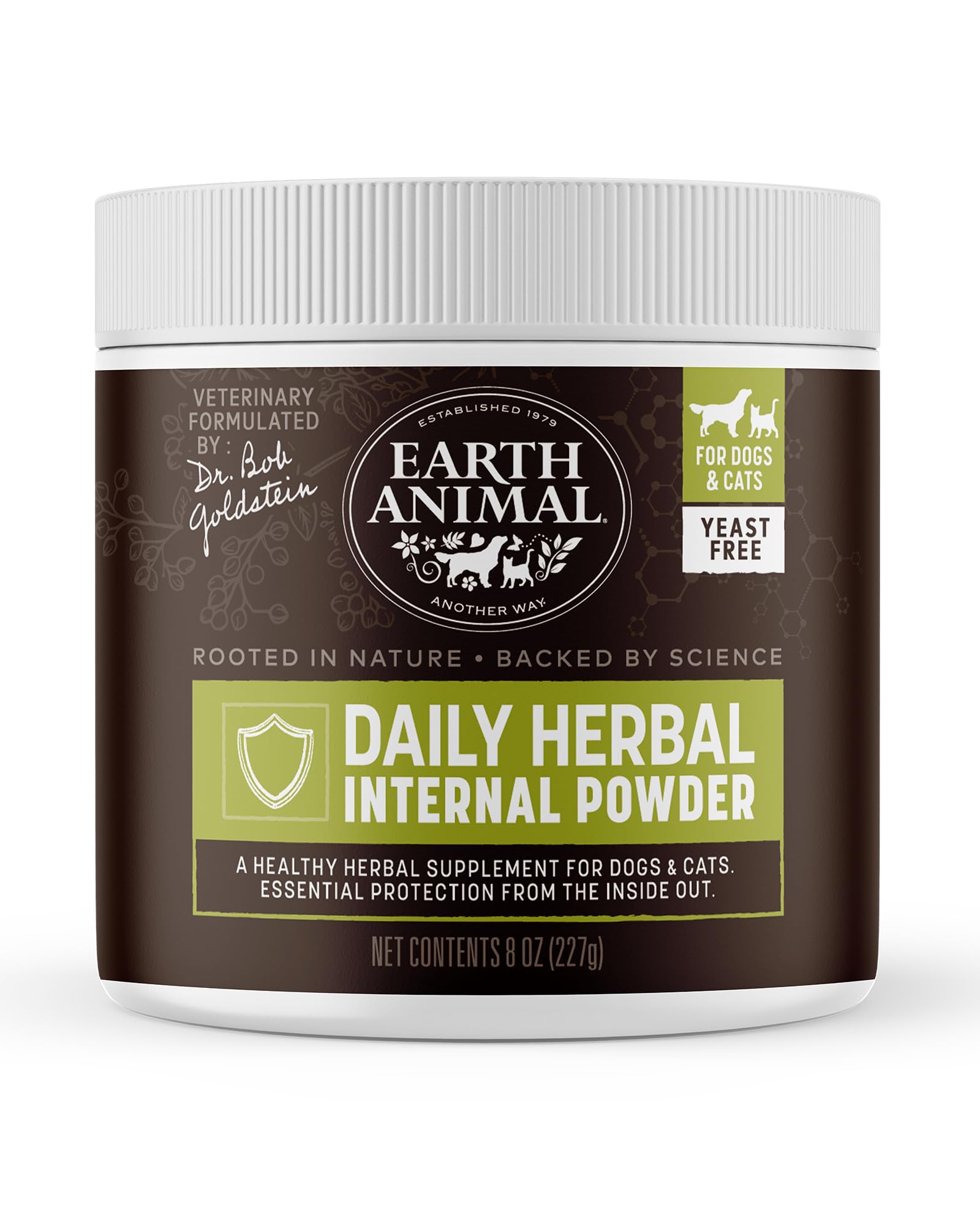 Earth Animal Apothecary daily internal herbal powder bottle supports natural defense against insects.