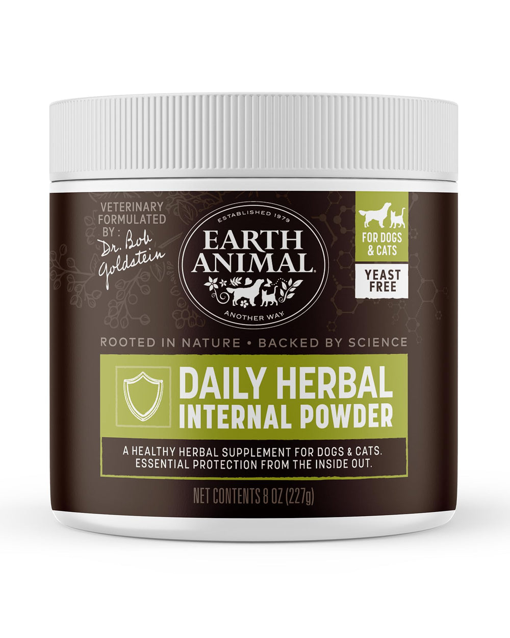 Earth Animal Apothecary daily internal herbal powder bottle supports natural defense against insects.