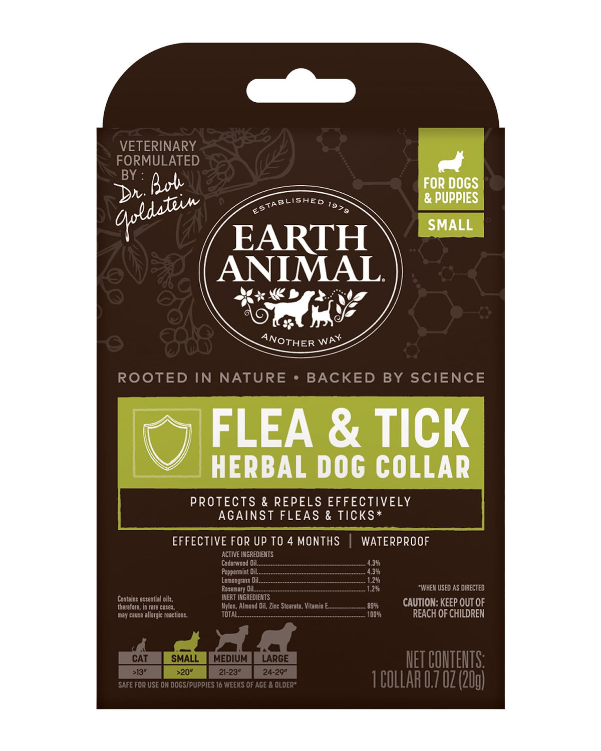 Earth Animal flea tick collar on a small dog for natural protection