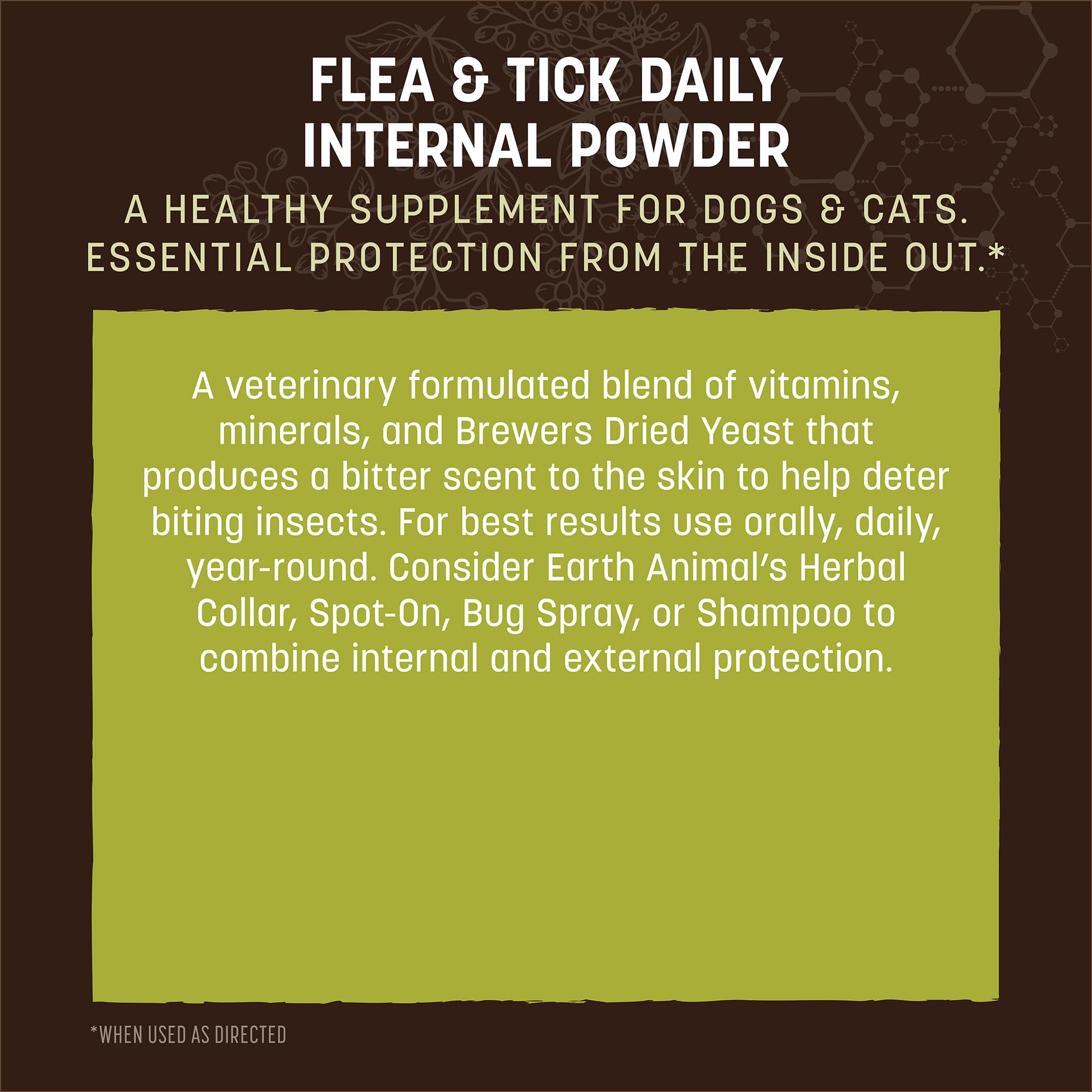 Bottle of Earth Animal Daily Internal Powder on a table for pet meals