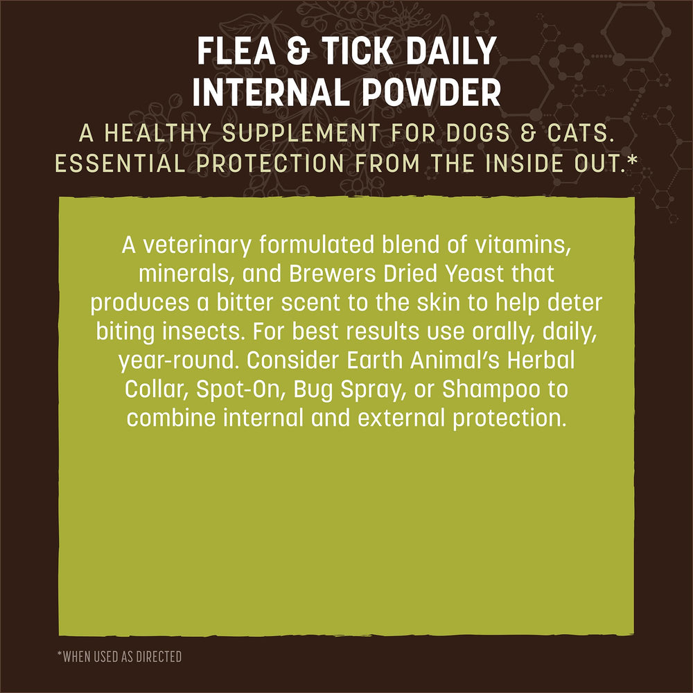 Bottle of Earth Animal Daily Internal Powder on a table for pet meals