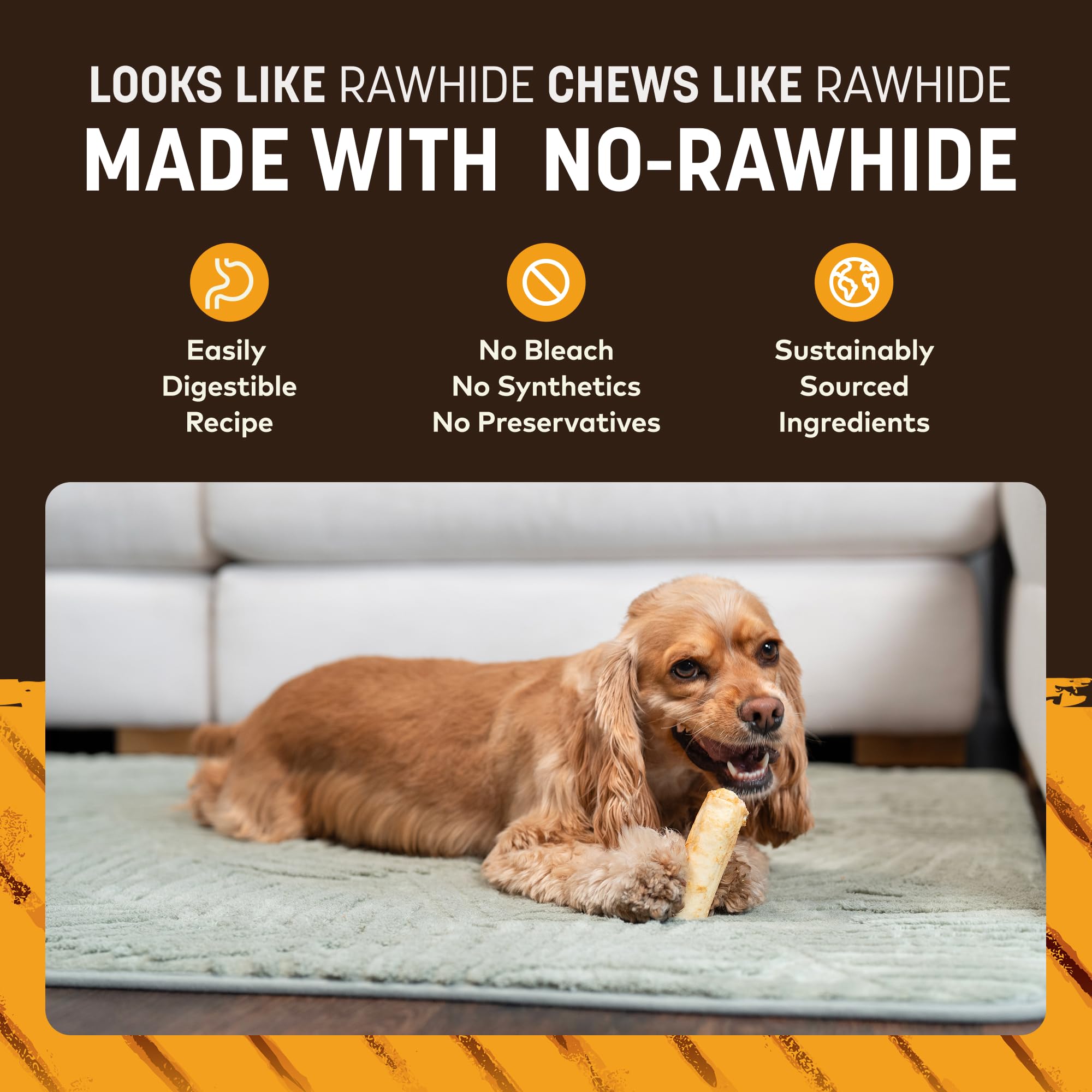 Earth Animal No-Hide Chews baked gold-brown surface signals thorough cooking and safety
