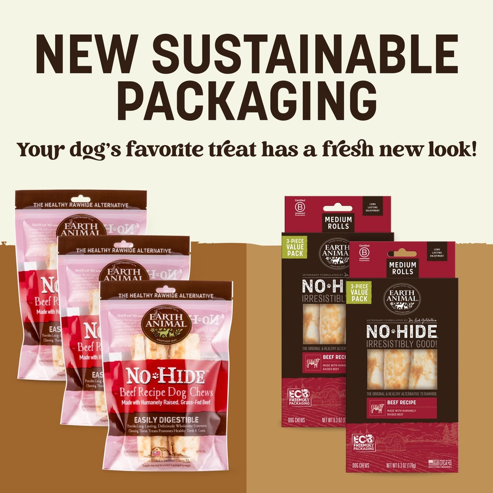 Close-up of Earth Animal No Hide Chews showing beef texture and chew appeal.