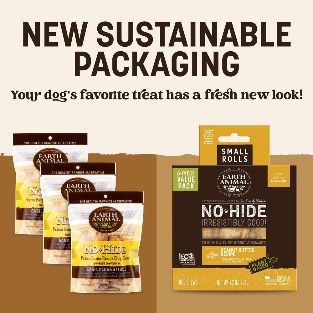 Closeup of Earth Animal No Hide Chews with peanut butter flavor.