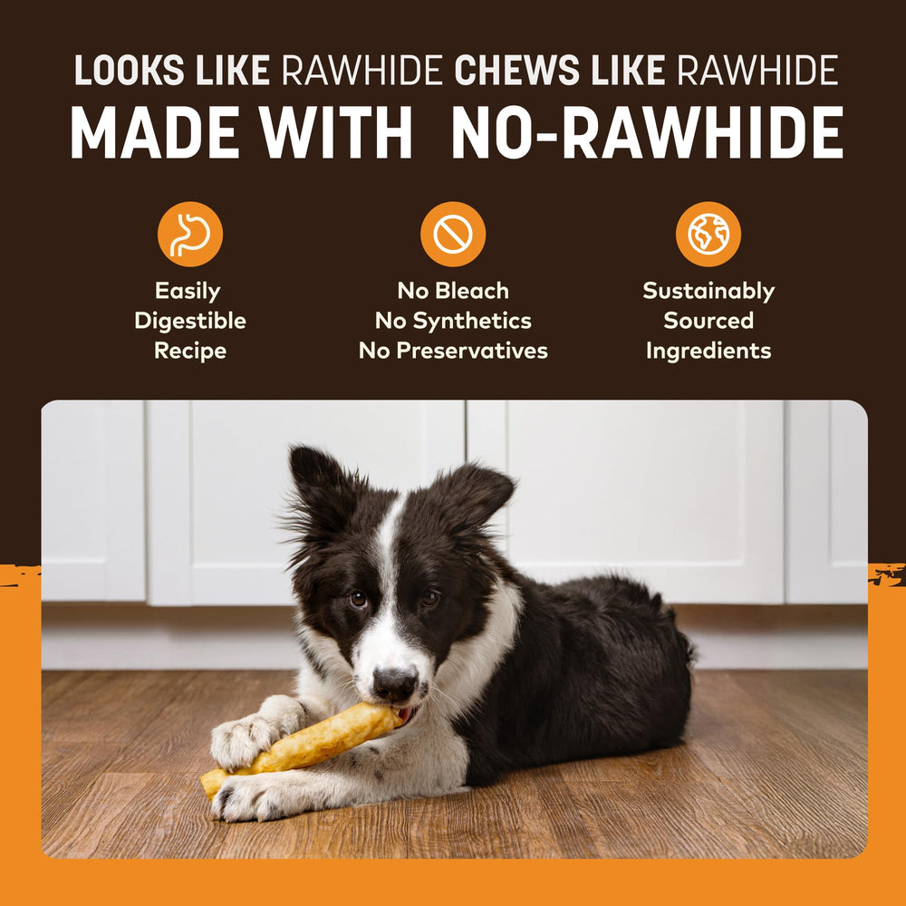 Earth Animal No Hide Chews ingredients label emphasizes grass-fed beef and simple ingredients.