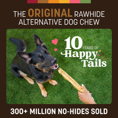 Earth Animal No Hide chews in action for large dogs, satisfying boredom with a durable venison chew.