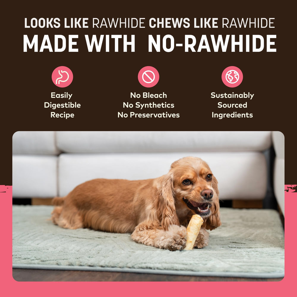 Earth Animal No Hide Chews Made in USA badge signals quality and safety.