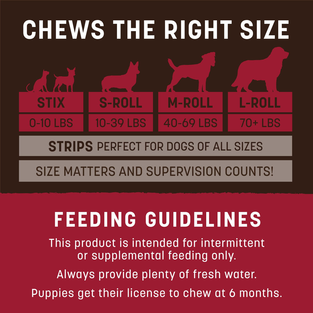 Durable texture of beef No-Hide Chews for lasting chew.