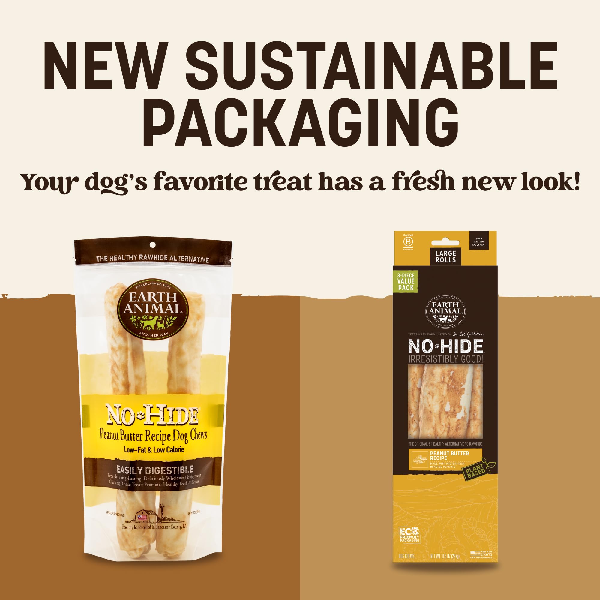 Earth Animal No Hide Chews Rolls, peanut butter flavor, ideal for large dogs.