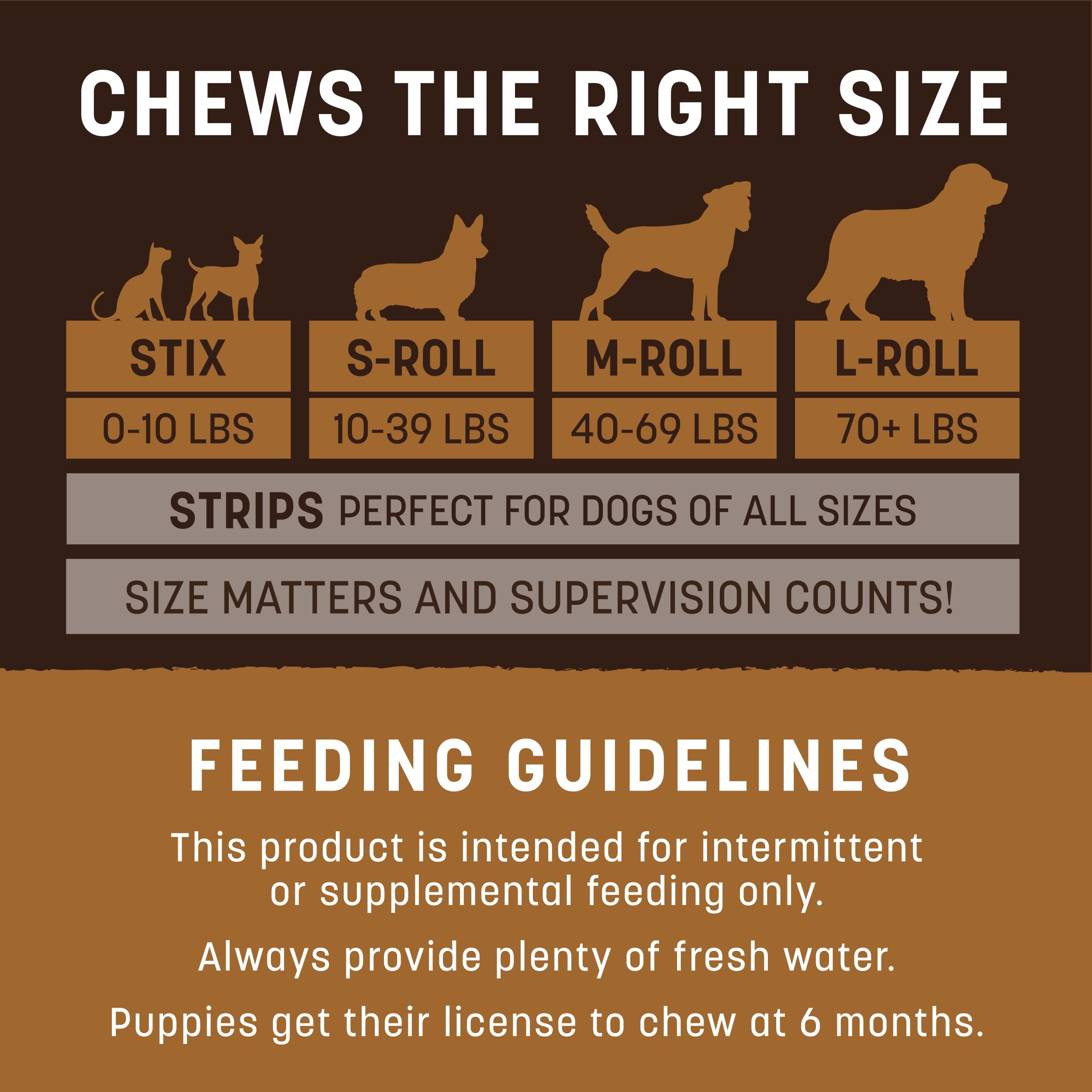 Earth Animal No-Hide safety tips—supervise chewing and choose appropriate size.