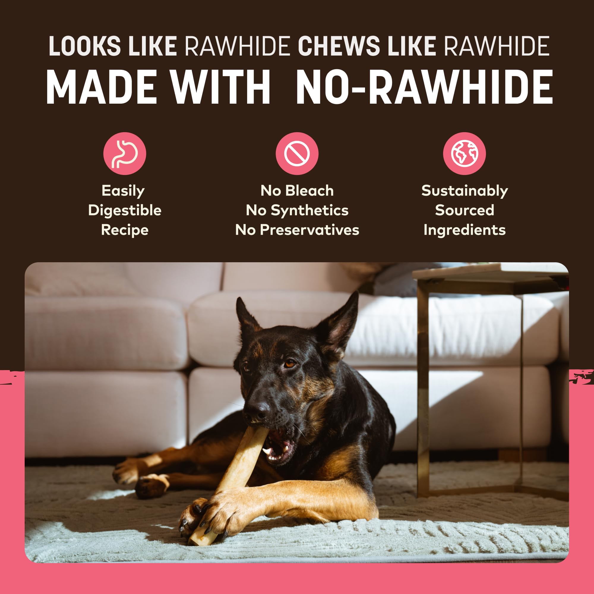 Earth Animal No Hide Chews Salmon texture during playtime demonstrates engaging chew session.
