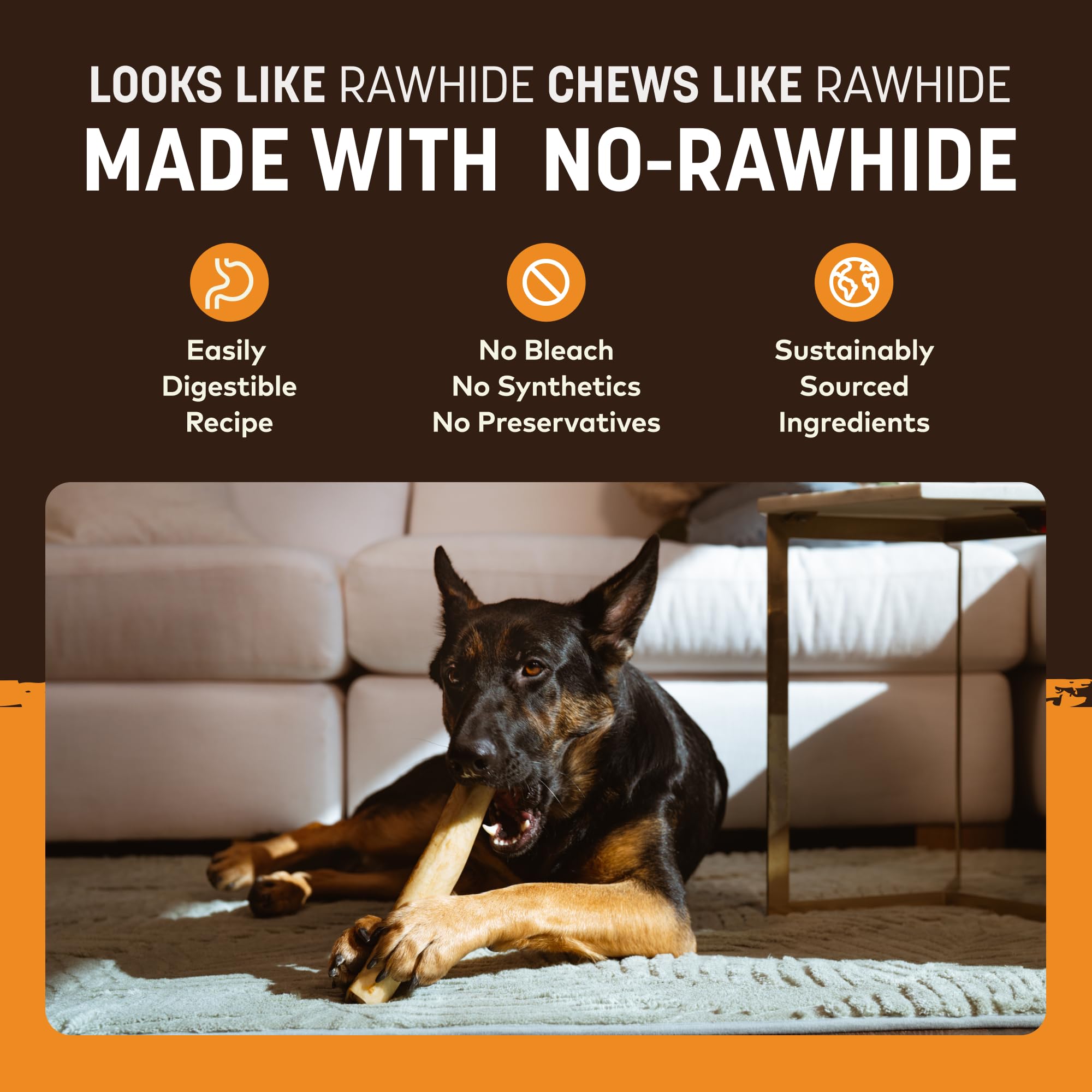 USA-made Earth Animal No Hide Chews with seven ingredients and no bleaches.