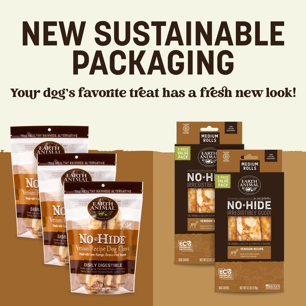 Earth Animal No Hide Chews venison rolls close-up showing chewy texture for dogs