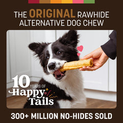 Earth Animal No Hide Chews venison rolls in use by a dog during chew