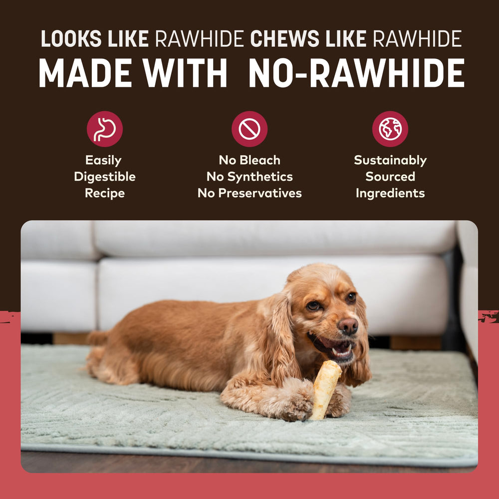 Earth Animal No-Hide Rolls small dog enjoying chew demonstrates chew time.