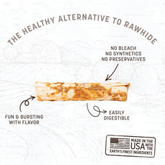 Earth Animal No Hide Rolls chicken bite in hand demonstrates a convenient medium-dog chew.
