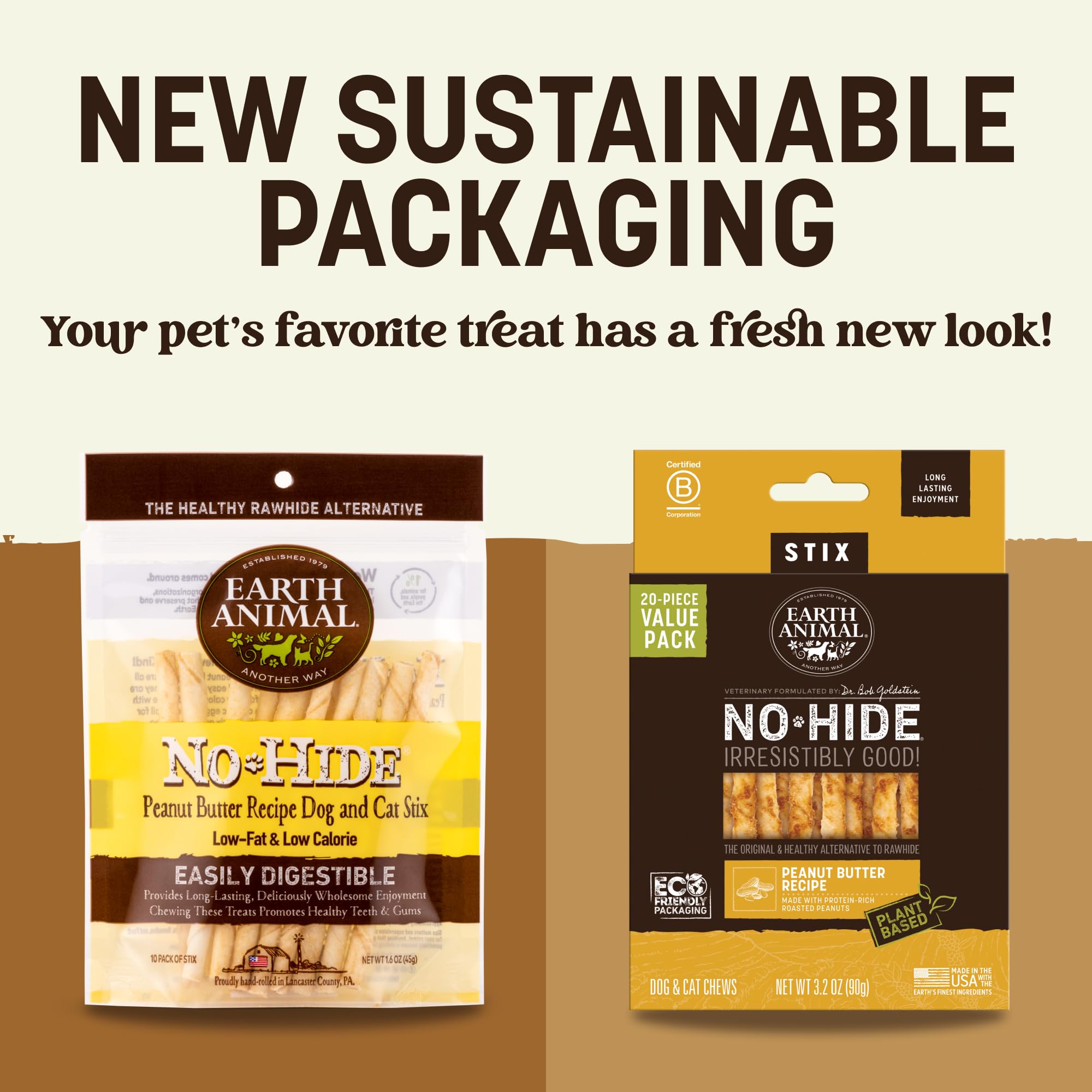 Earth Animal No Hide Stix peanut butter 80-count pack close-up