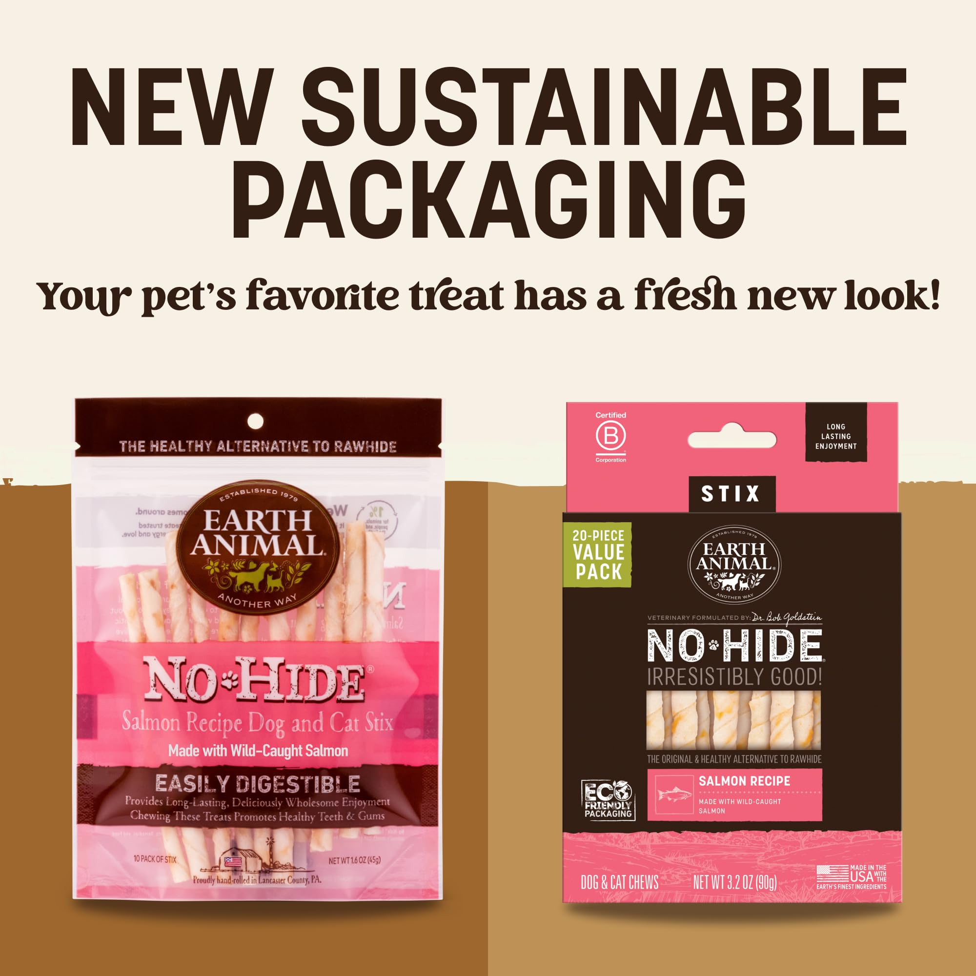 Earth Animal No-Hide Stix Salmon long-lasting chew for tiny dogs.