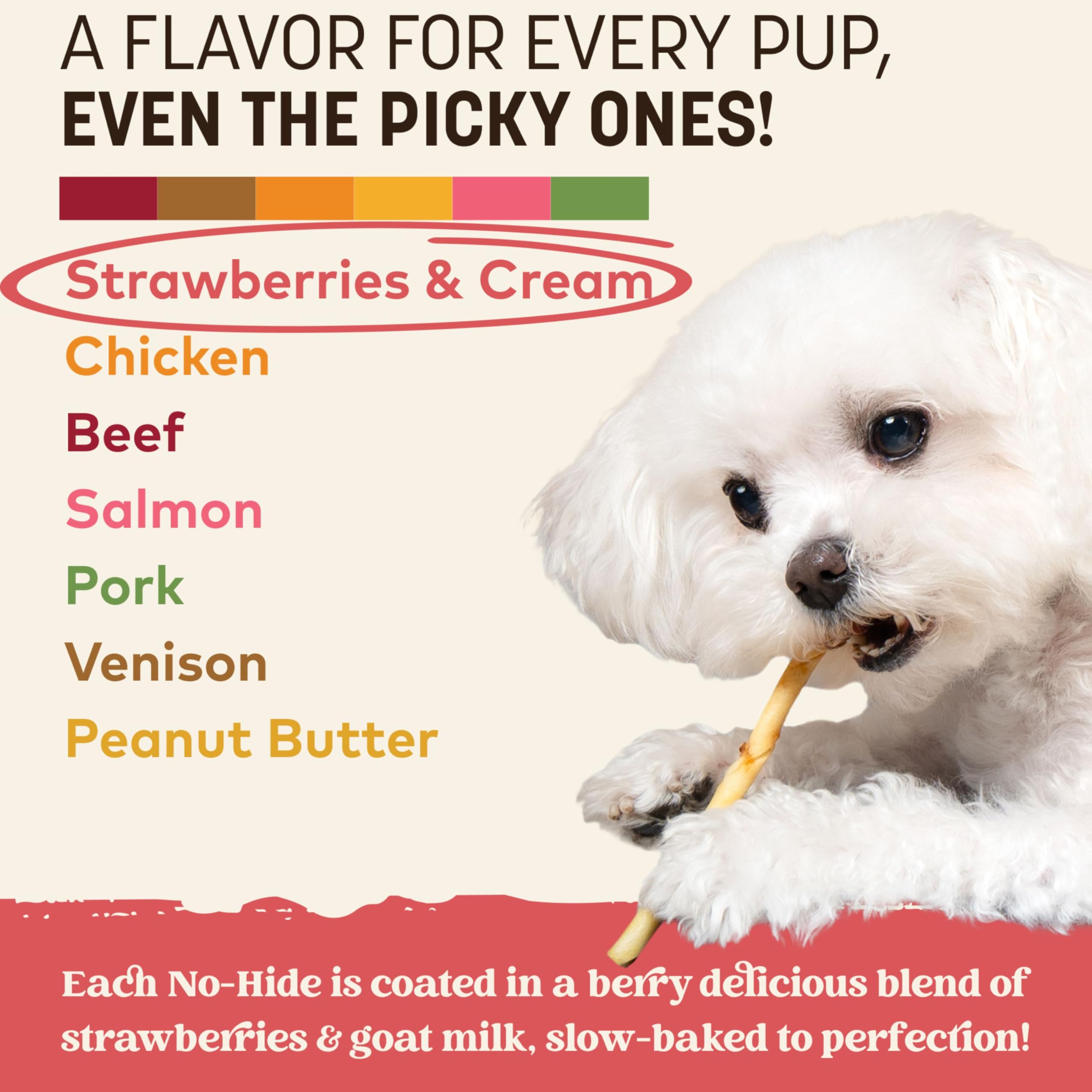 Earth Animal No-Hide Stix Strawberries & Cream about 5 inches long for small mouths.