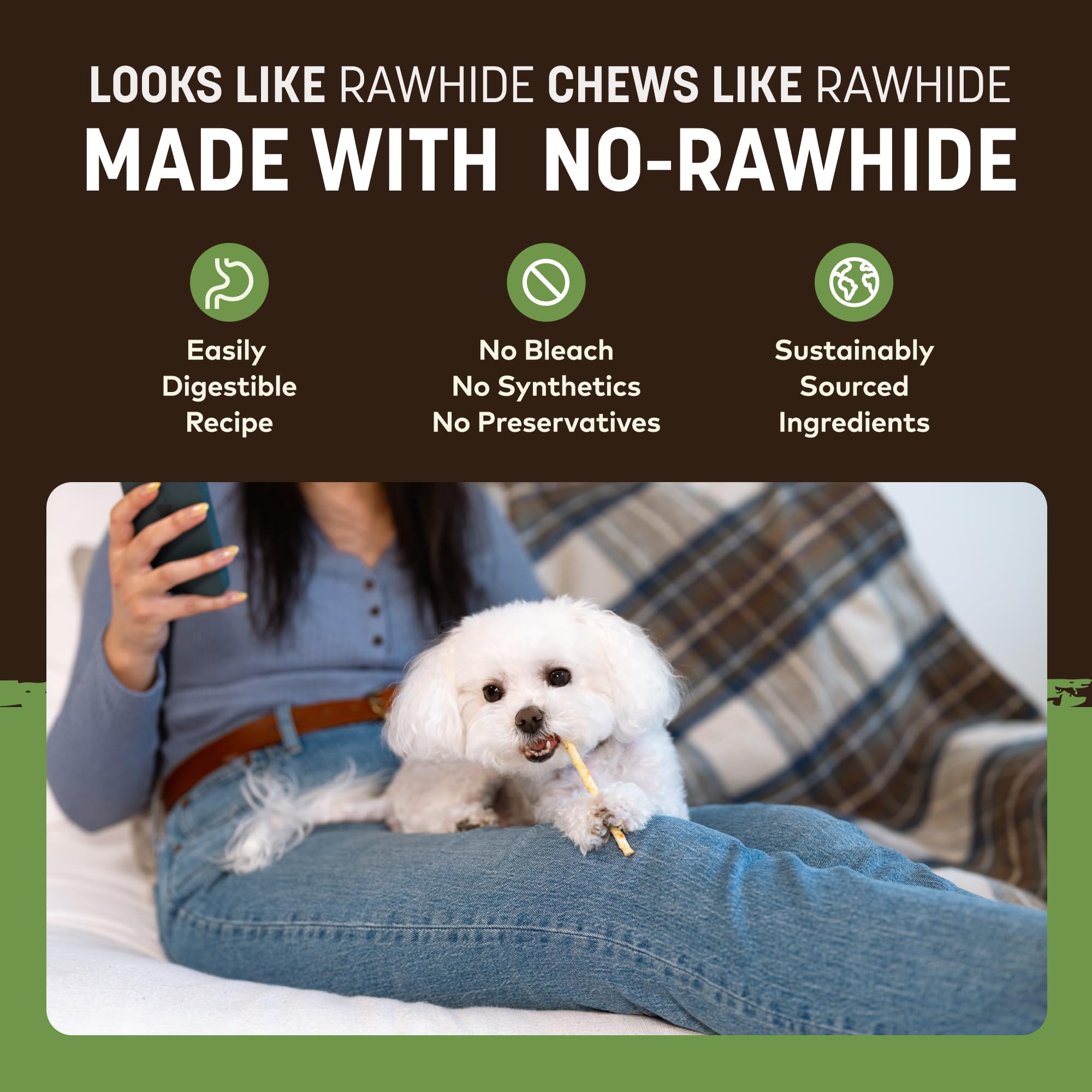 Earth Animal No-Hide Stix US-made label emphasizing quality ingredients