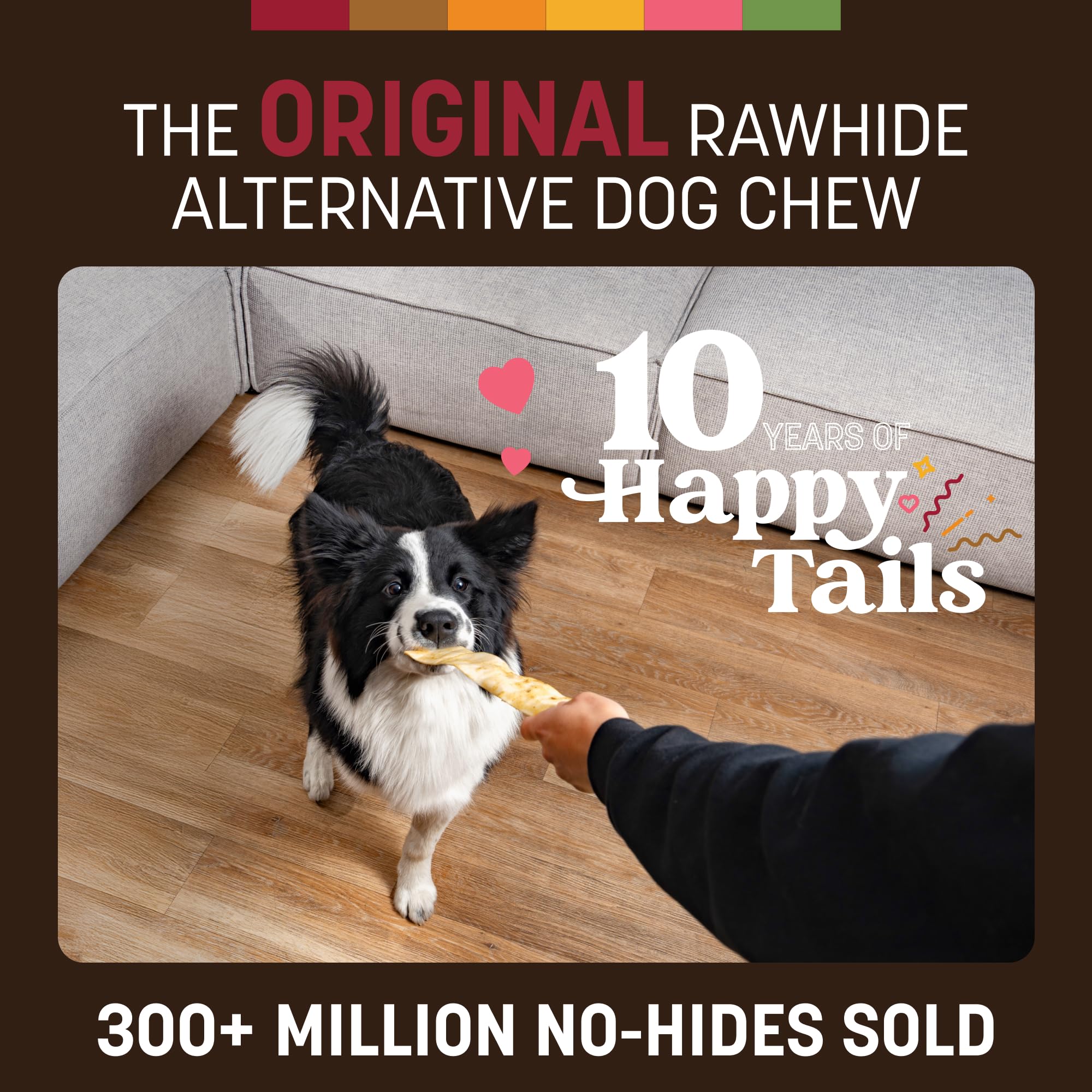 Earth Animal No-Hide Strips ingredients list shows simple, real-food components for dogs.