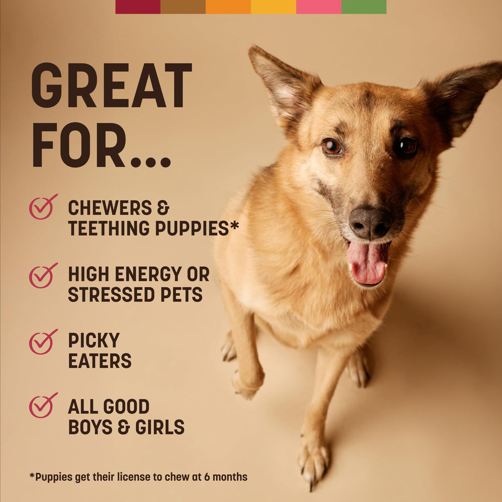 Earth Animal No-Hide Strips baked-to-perfection process implies digestible, tasty chew.