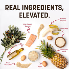 Ingredients panel showing brown rice flour and natural proteins in No-Hide Strips