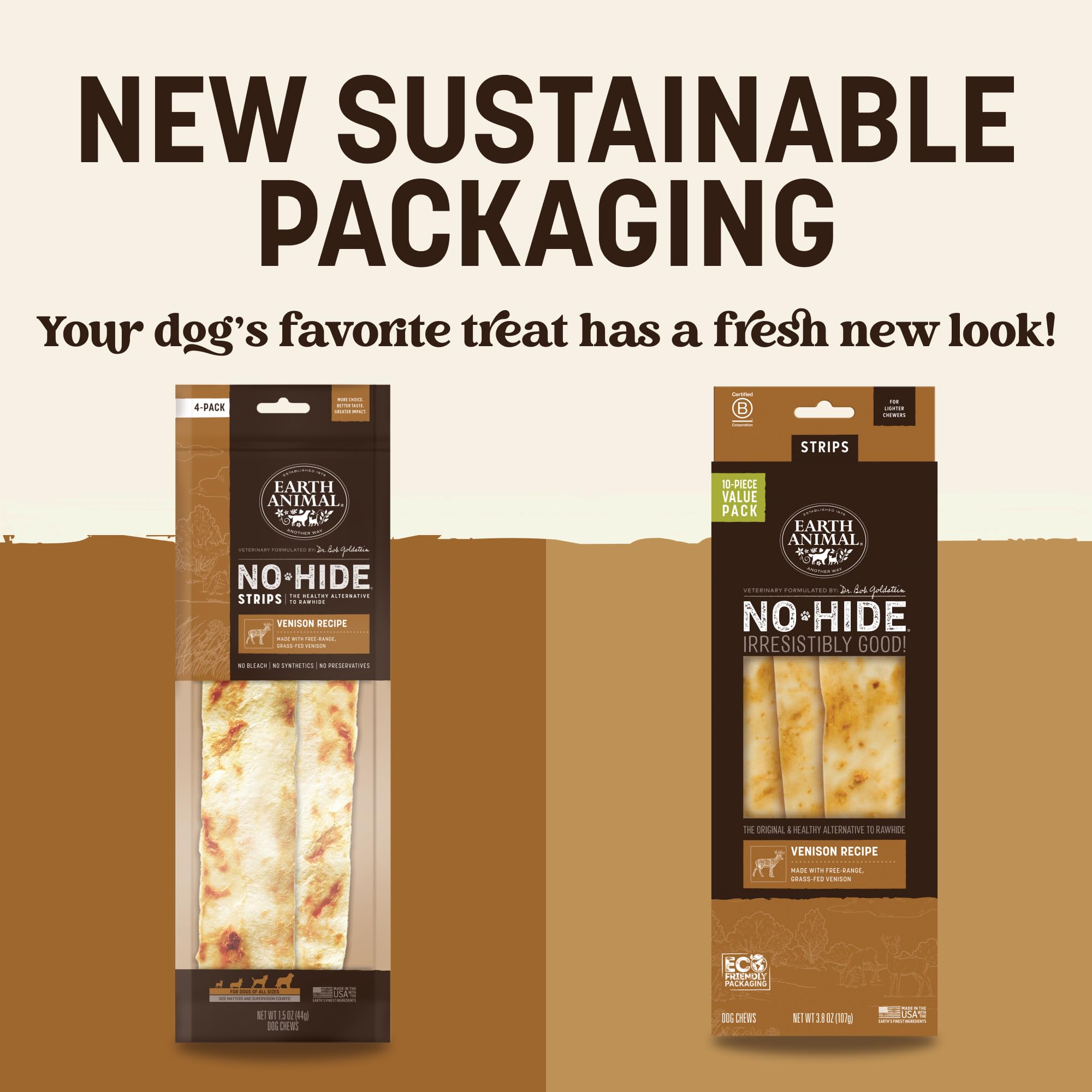 Earth Animal No Hide Strips venison bite close-up, easily digestible chew for dogs of all sizes