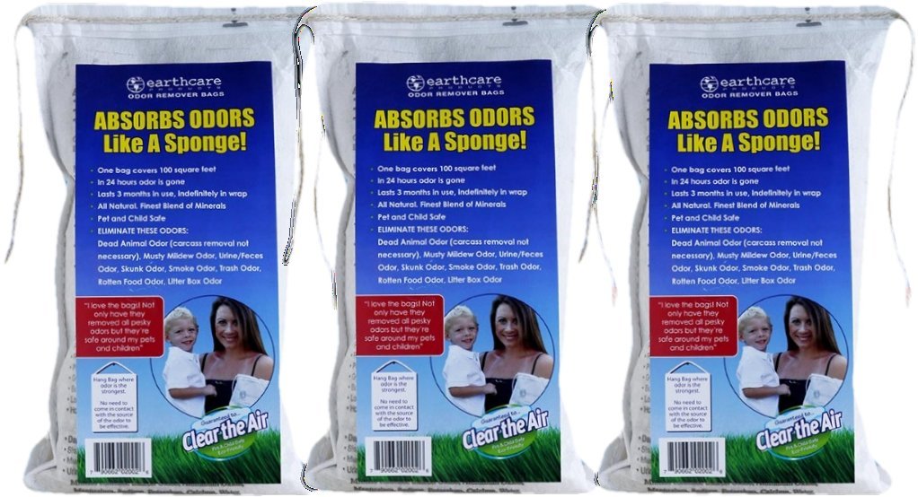 Earth Care Odor Removing Bag close-up label showing natural odor control.