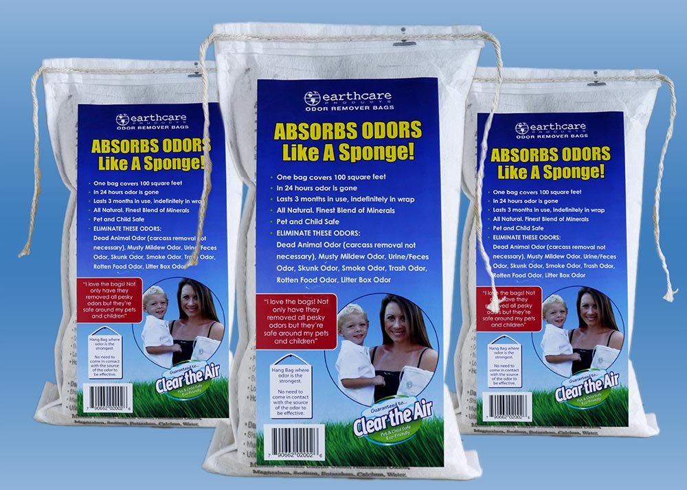 Earth Care Odor Removing Bag in room setup for fresh spaces.