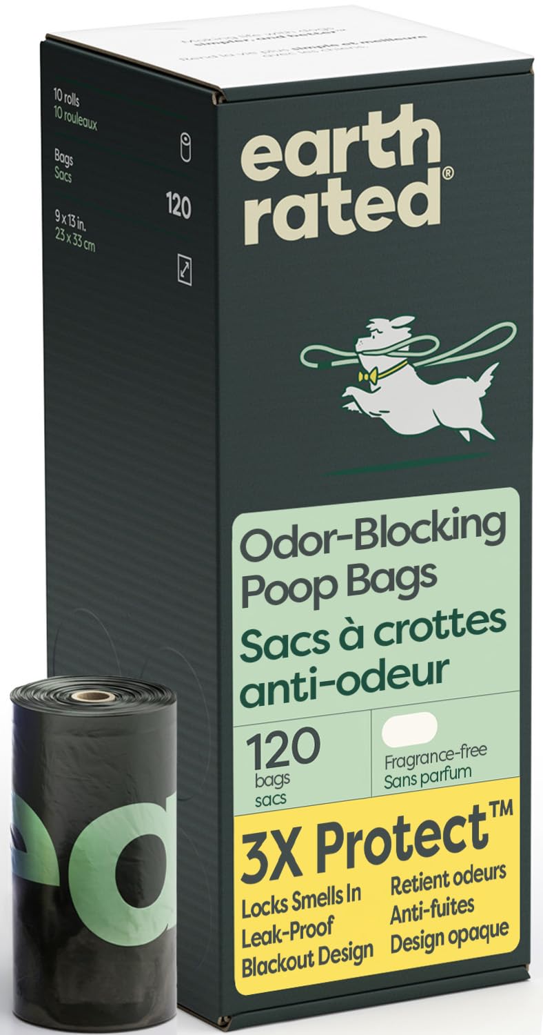 Earth Rated 3X Protect bags packaging highlighting durable odor-blocking design for cleanup