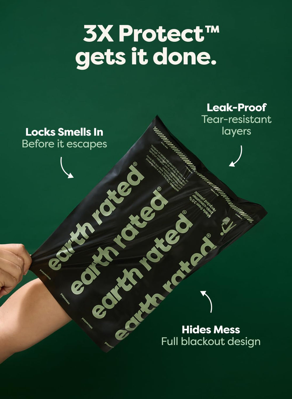 Earth Rated blackout-coverage closeup hides waste and odors during cleanup.