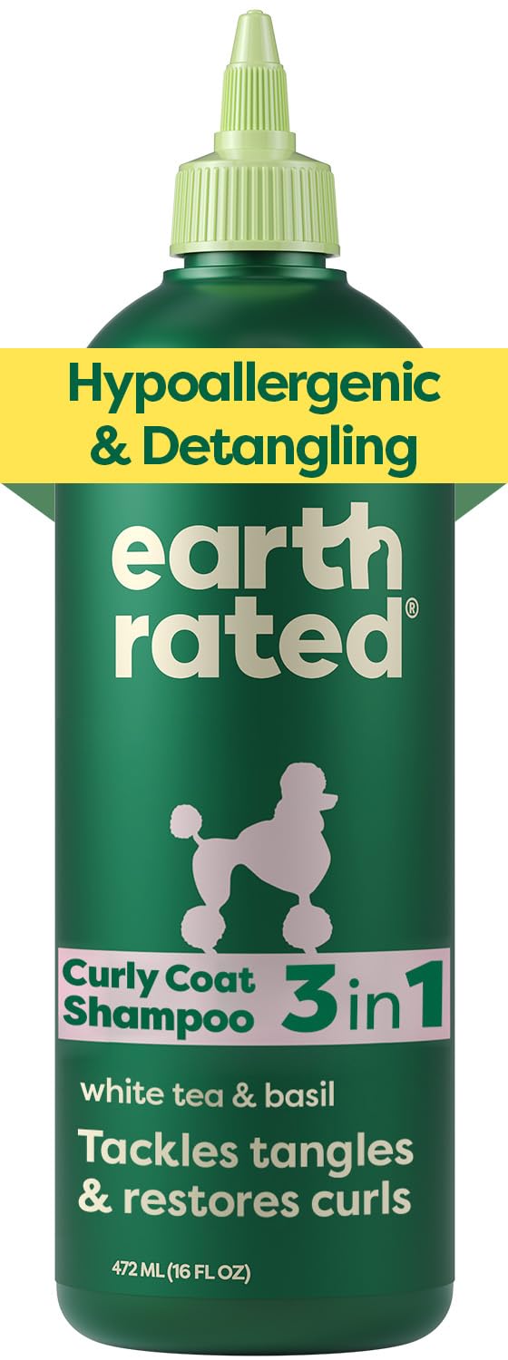 Earth Rated dog detangler shampoo bottle for easy, gentle baths on all coats.