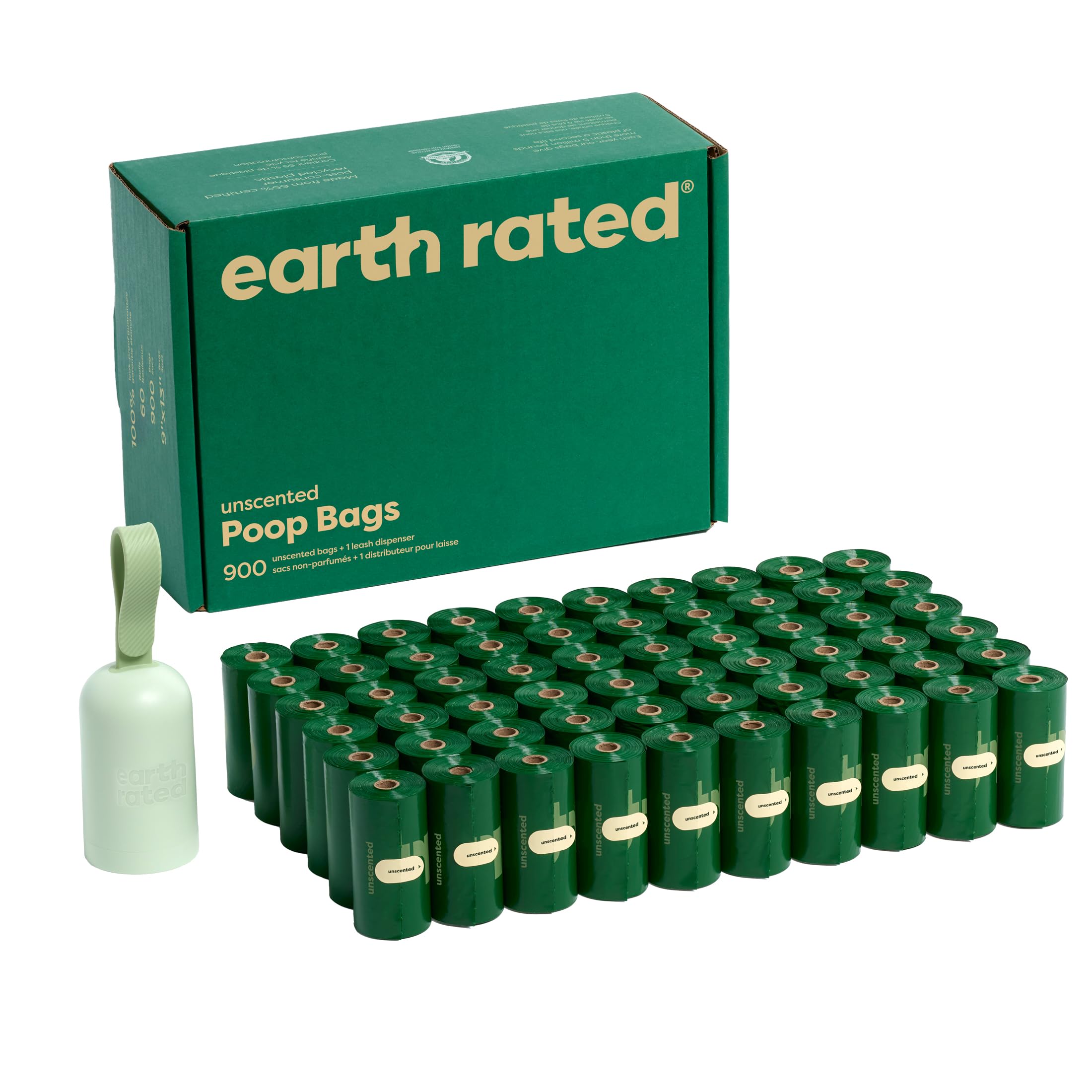 Earth Rated dog poop bag holder on a leash for quick pickup during walks.