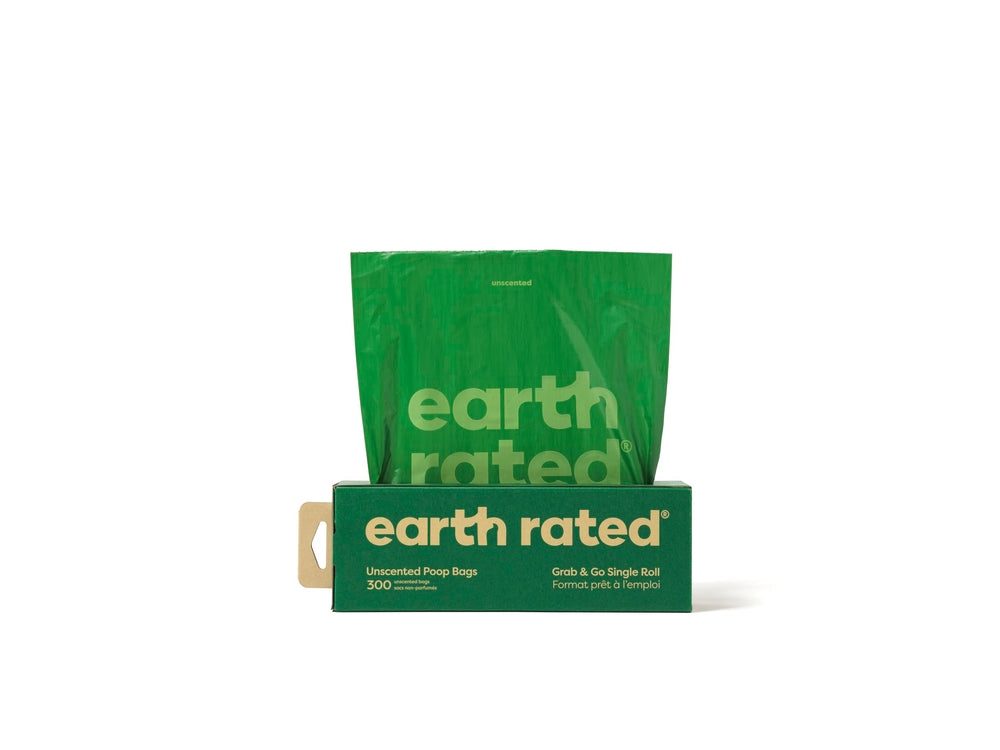 Earth Rated dog poop bags: thick grab-and-go roll, unscented and leak-proof for yard use