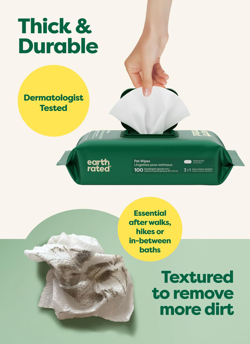 Earth Rated Pet Wipes for butt cleaning between baths