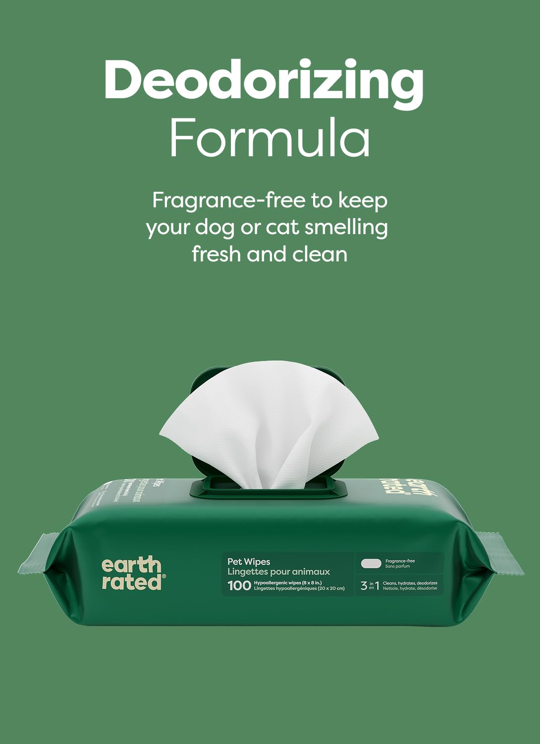 Earth Rated Pet Wipes chamomile cucumber soothing blend
