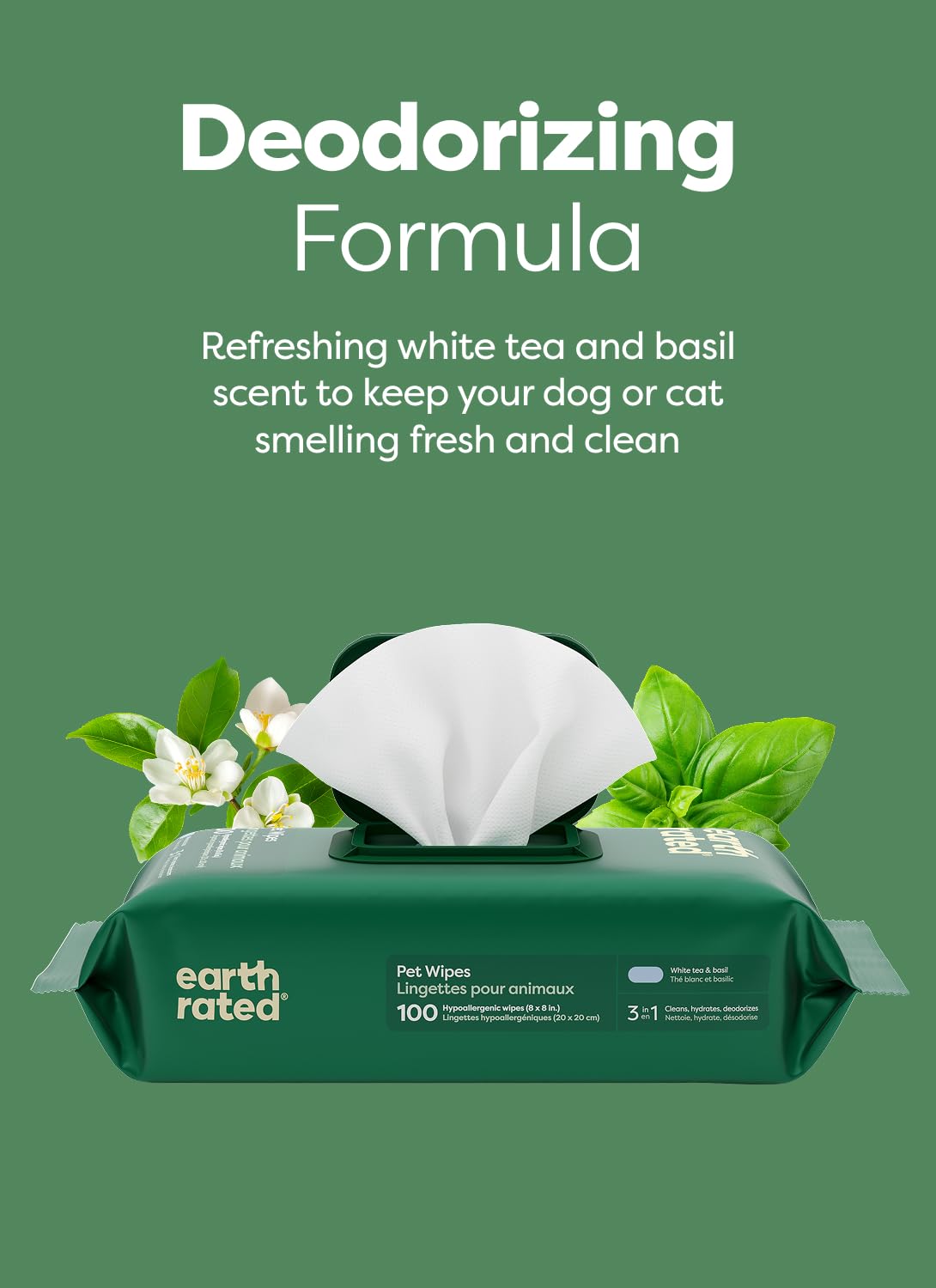 Earth Rated Pet Wipes with aloe and shea hydrate skin