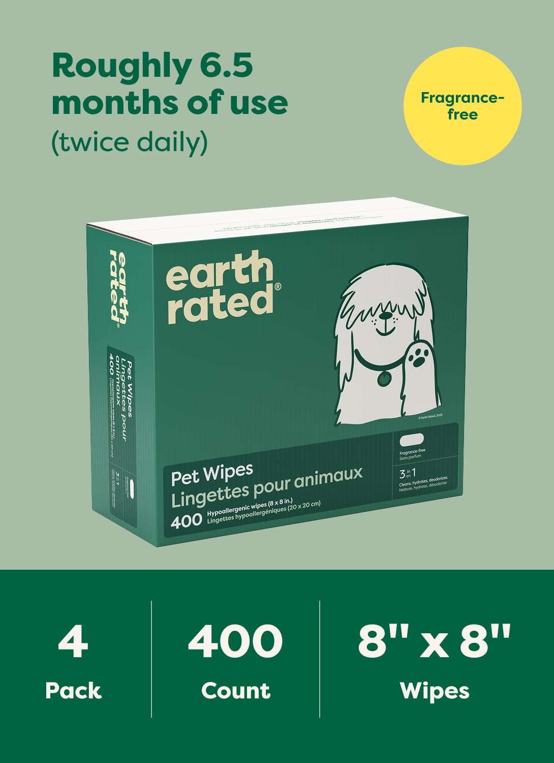 Earth Rated Pet Wipes packaging update highlighting an unscented option