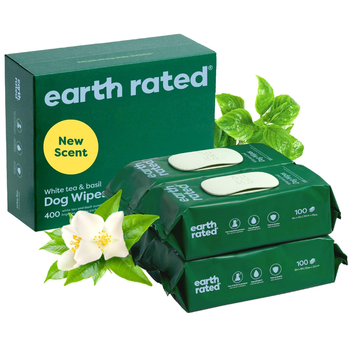 Earth Rated Pet Wipes packaging for on-the-go pet care