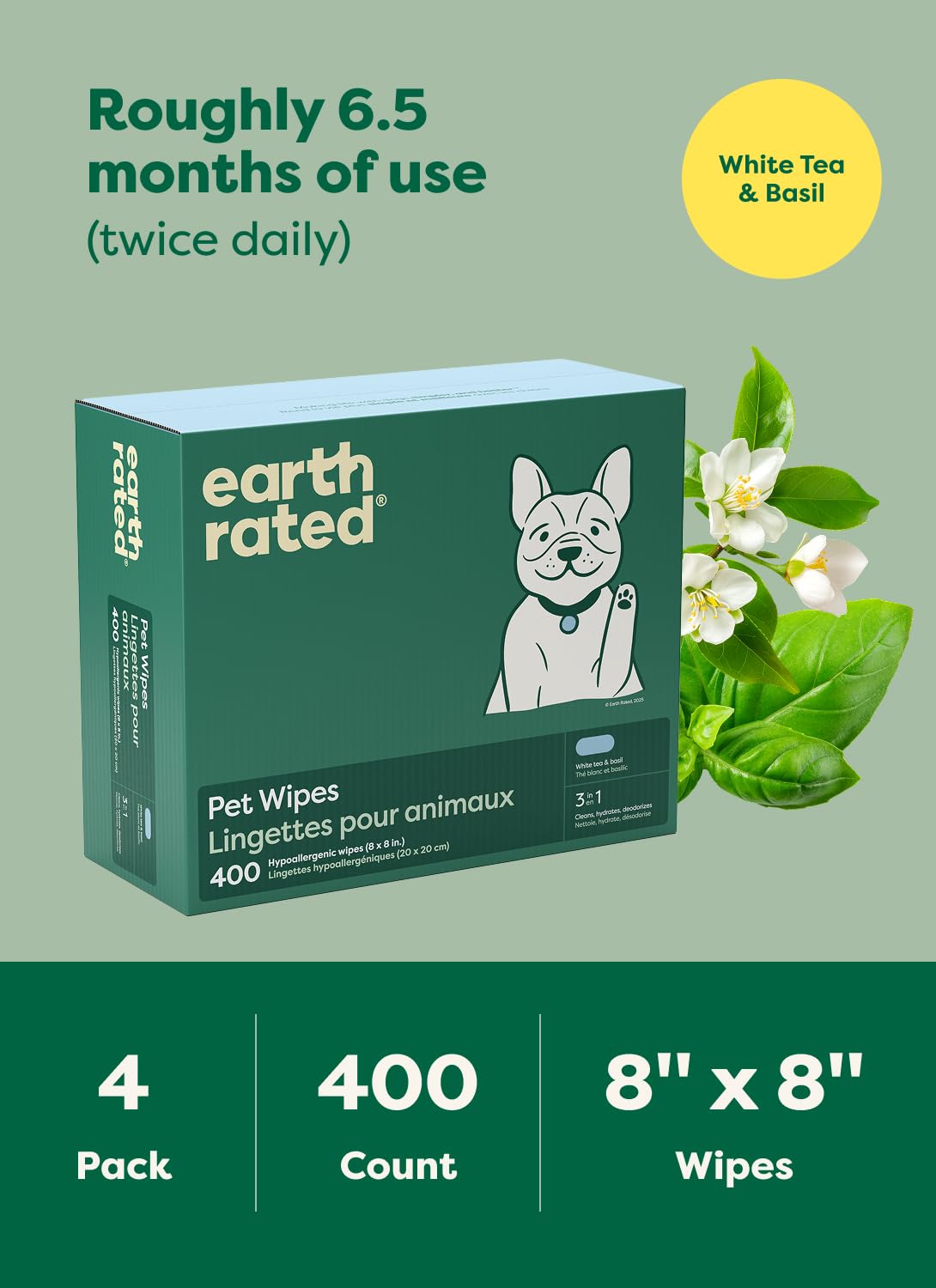 Earth Rated Pet Wipes thick durable texture helps lift grime