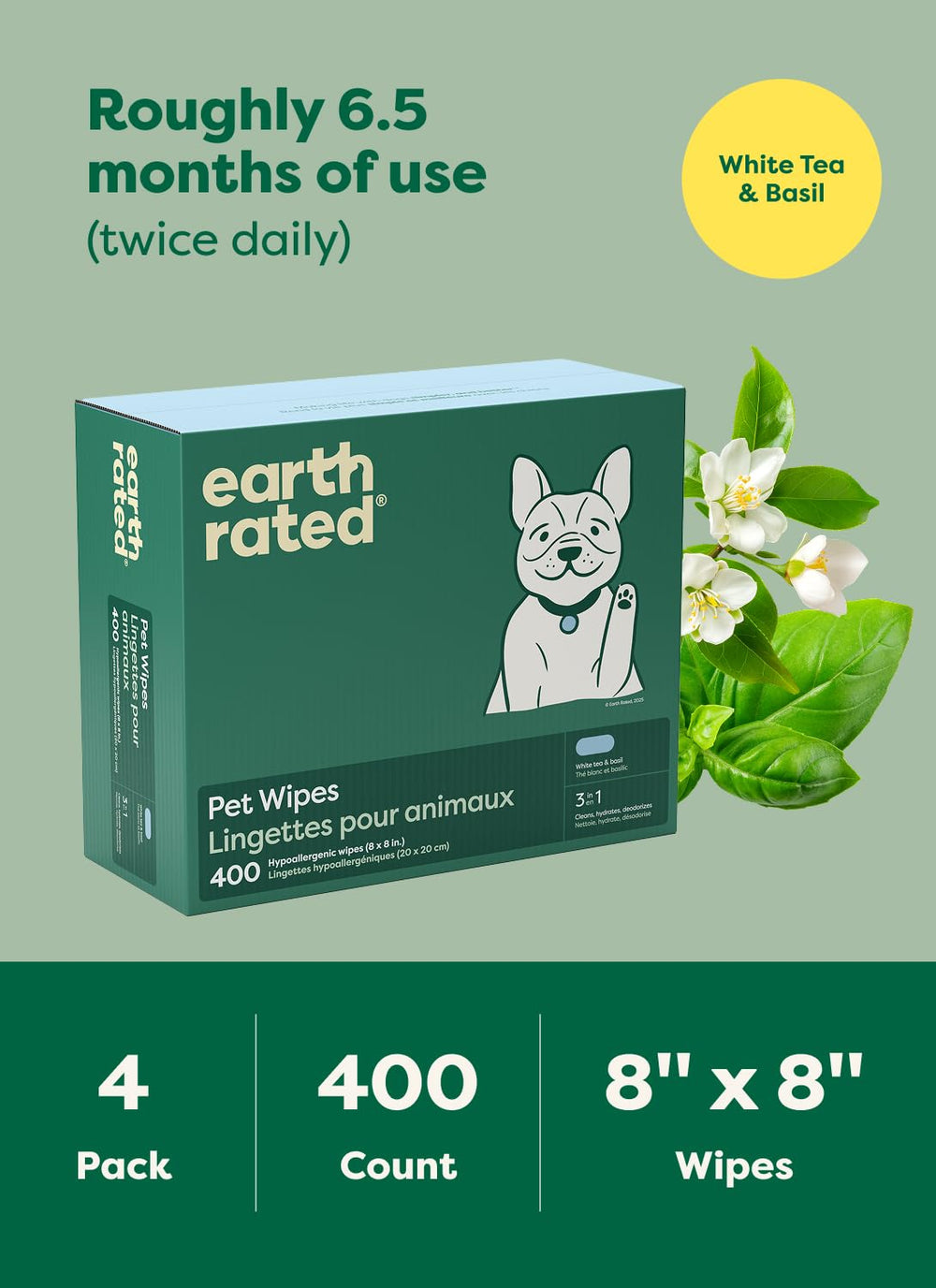 Earth Rated Pet Wipes thick durable texture helps lift grime