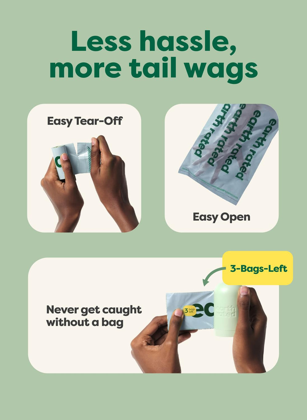 Earth Rated leak-proof bags sized 13x9 inches protect hands during walks.