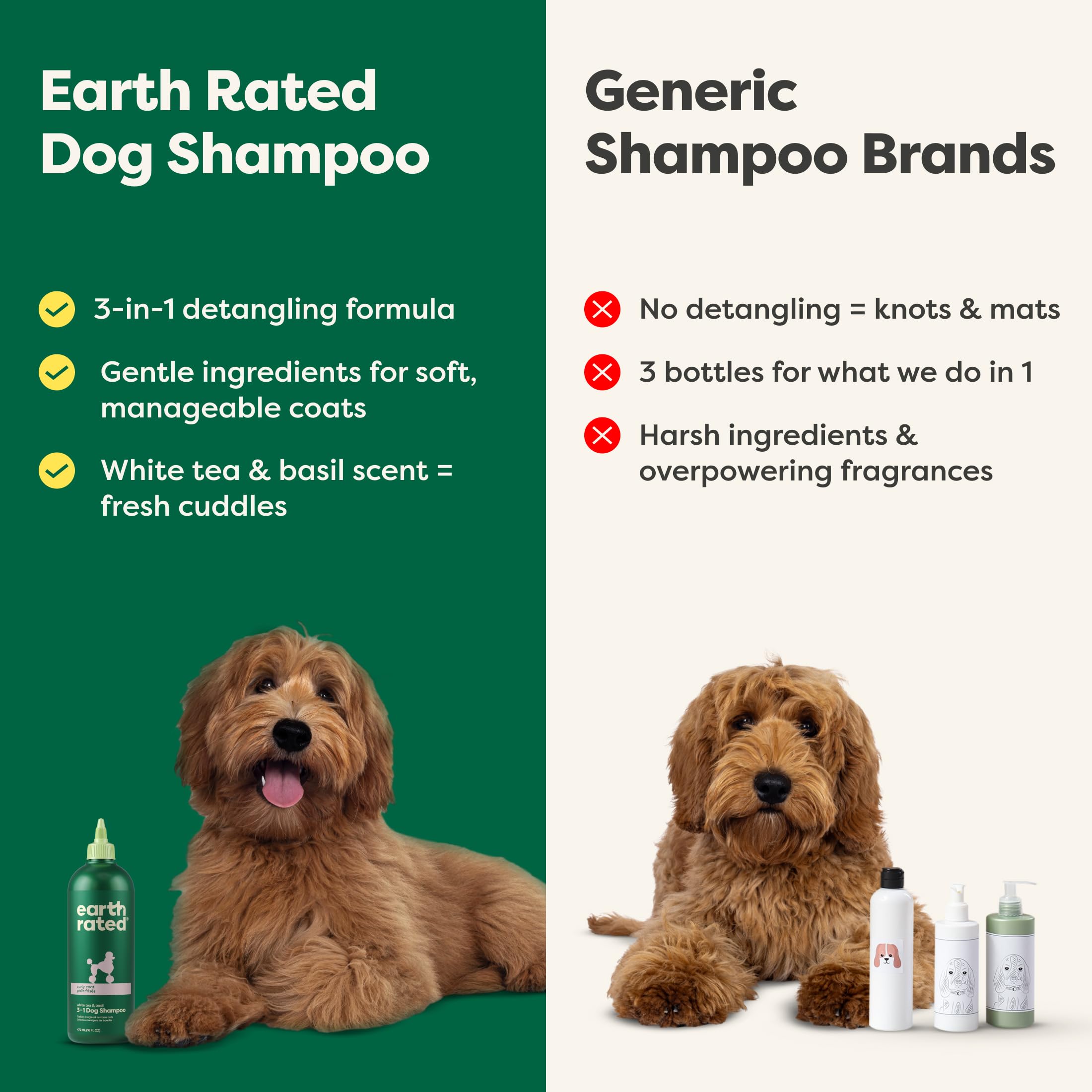 Earth Rated Vitamin E-infused formula nourishes and hydrates the coat during baths.