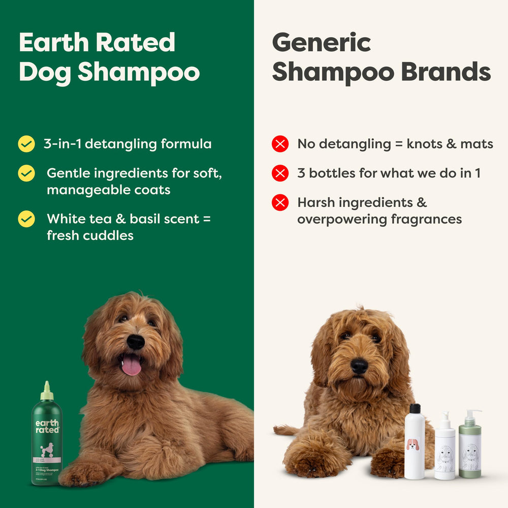 Earth Rated Vitamin E-infused formula nourishes and hydrates the coat during baths.